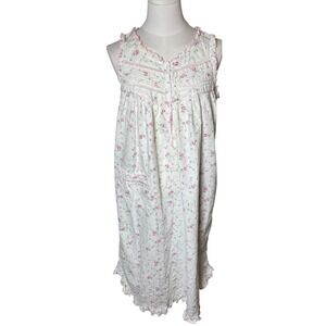 Cottagecore Floral Cotton Nightgown Ruffle Trim Sleeveless Secret Treasures M